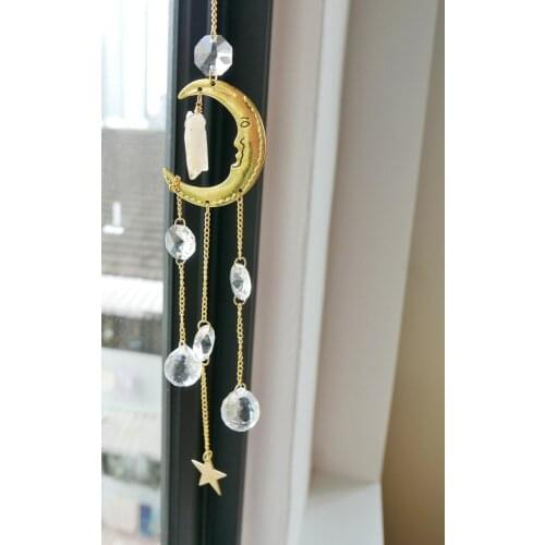 Aesthetic Celestial Moon Sun Catcher for Window Aura Crystal Hanging Prism Rainbow Maker Boho Witchy Room Decor Mothers Day Gift