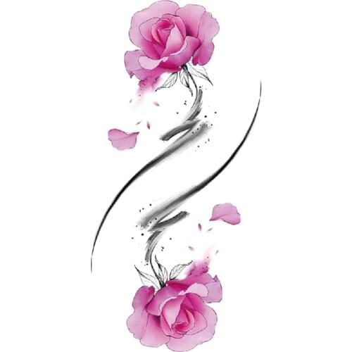 Waterproof Temporary Tattoo Sticker Pink Watercolor Flower Leaves Ink Totem Fake Tattoos Flash Tatoos Arm Body Art for Women Men