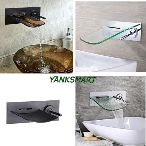 YANKSMART Bathroom Bathtub LED Wall Mounted Black Chrome Chrome Brushed Nickel Brass Waterfall Faucet Basin Sink Water Tap