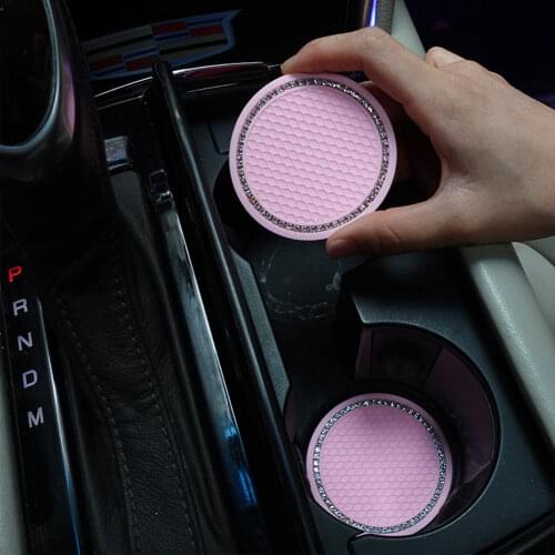 Bling Glitter Acrylic Diamond Car Coaster PVC Travel Auto Cup Mats Insert Coaster Anti Slip Crystal Vehicle Interior Accessories