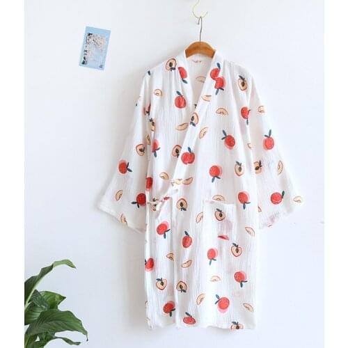 Women Summer Robes Thin Kimono Bathrobe Cotton Double Gauze Sleepwear Long-sleeve Long Robe Loose Sleep Tops Dressing Gown 2021