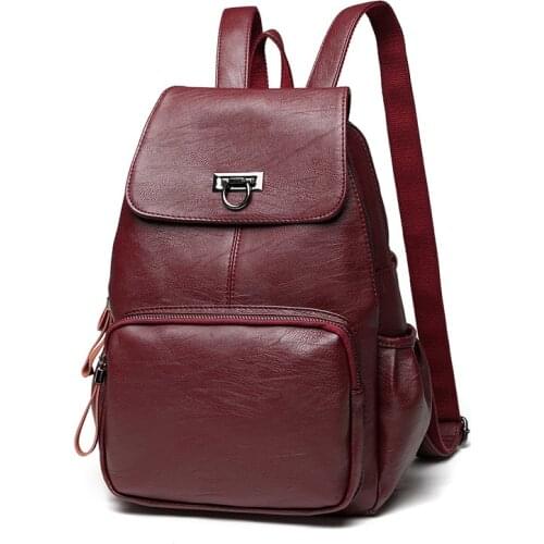 Women 's Backpack 2021 High Quality Soft Leather Leisure Travel Large Capacity School Bags for Teenage Girls Black Mochila C1844