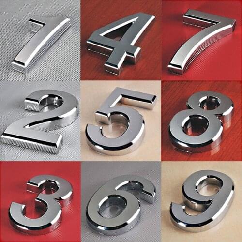 1PC Fashion Plated Home Decor Address Scutcheon Digits Hotel Door Sticker Plate Sign House Number Plaque 5cm Silver Modern
