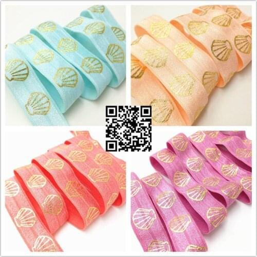 10yards/lot Shell Foil Printed FOE Good Quality 5/8 Fold Over Elastic Ribbon for DIY Headwear Hair Accessories