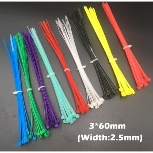200pcs 3x60 3*60mm (2.5mm Width) White Black Nylon66 Network Electric Wire String Zip Fastener Self-Locking Cable Tie