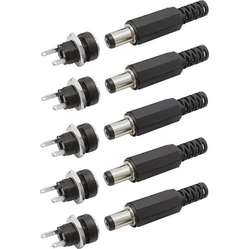 5Pair DC 5.5mm x 2.1mm Plastic Male Plugs+DC-022B DC Power Socket Female Jack Panel Mount Connector 5.5*2.1 DC Power Plug Jack