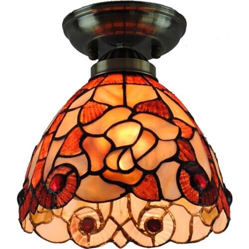 7" Tiffany Rose Pattern Ceiling Light Mediterranean Sea Stained Shell Kitchen Corridor Balcony Hanging Lamp Indoor Fixtures C296