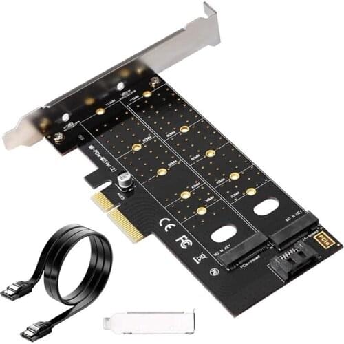 M.2 PCIe Adapter,NGFF PCI-E 3.0 X4 to SATA or PCIE NVMe SSD Expansion Card Support NVME / SATA 22110/2280/2260/2240/2230