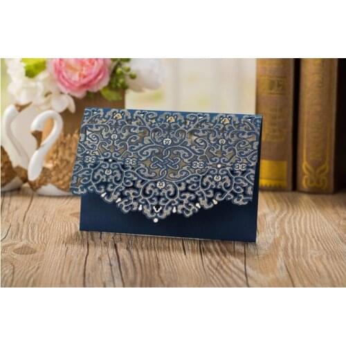 Free Shipping 50PCS/LOT European Style Dark Blue Wedding Invitation Card With Envelope Can Printing