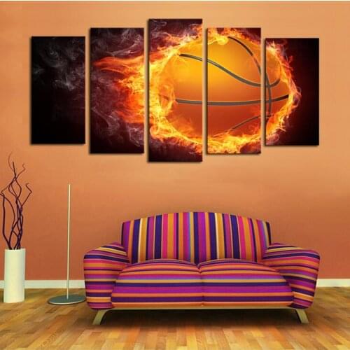 Unframed 5 Pcs Flame Basketball Picture Print Oil Painting Modern Canvas Wall Art for Wall Decor Home Decoration Artwork