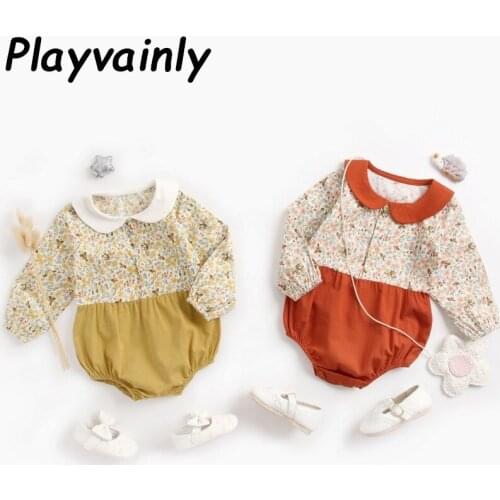 Pastoral Style Newborn Bodysuit 2020 Autumn New Baby Girl Floral Cotton Long Sleeve Romper Baby Clothes 0-3Y E9105