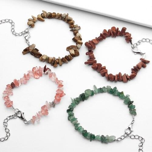 Boho Natural Gravel Stone Bracelets Crystal Quartz Irregular Chips Gravel Cuff Bracelet Wristband Jewelry For Women Men Gift