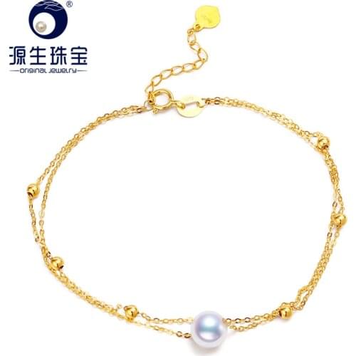 YS Au750 18K Solid Gold Natural Cultured 6-7mm Freshwater Pearl Bracelet Fine Jewelry For Lady Wedding