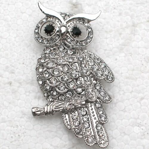 Animal Brooch Clear Rhinestone Owl Pin brooches C943 A