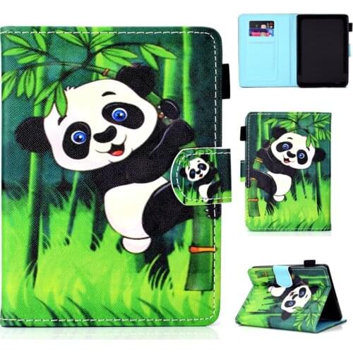 Cute Panda BookShelf Painted Case For Kobo Clara HD E-Reader (Model N249,2018 Release) Auto Sleep Wake Function Protective Cover
