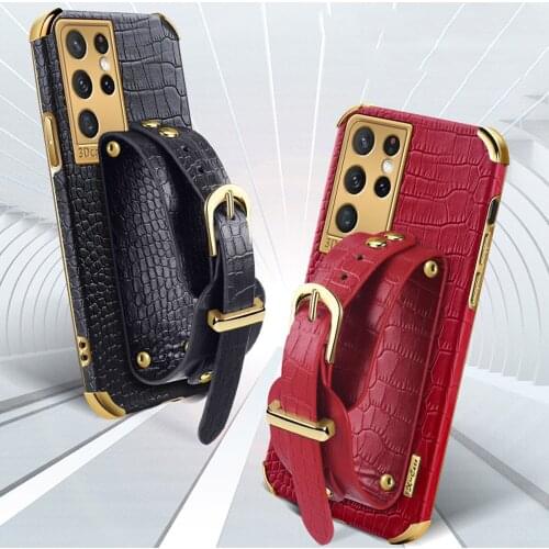 Wrist Strap Arm Band Phone Case For Samsung Galaxy S21 Ultra Case Luxury PU Leather Case For Samsung S21 Plus Case S20 FE Cover