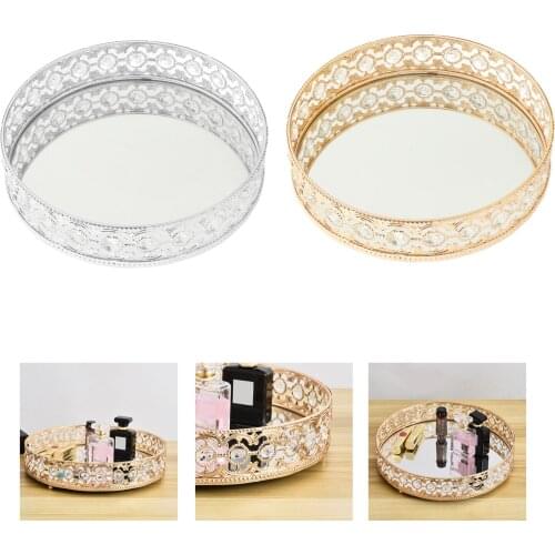1pc Decorative Crystal Mirrored Makeup Tray Organizer Tray Display Dresser Bathroom Decor