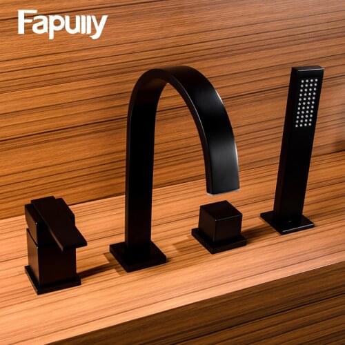 Fapully Bathroom Sink Faucet Black Flexible Hand Spray Basin Faucet Single Handle Pull Out Hot And Cold Water Mixer Bathtub Taps