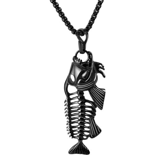 FDLK Retro Stainless Steel Fish Bone Pendant Necklace Fashion Men Long Chain Necklace & Pendant for Boys Gifts