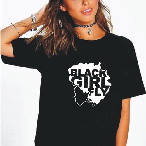 Harajuku Tshirt Summer Short Sleeve Tee Shirt Femme Hipster Black Girl Fly Afro Print T Shirt Women Tops Cotton Camiseta Mujer