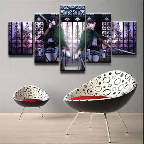 Canvas Paintings Wall Art Frame Modular HD Prints Anime Poster 5 PiecesAttack on Titan Levi Ackerman Mikasa Ackerman Picture