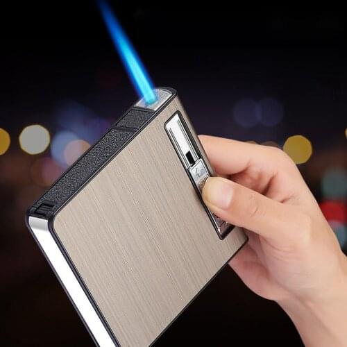 Creative Butane Gas Jet Lighter Cigarette Case Can Hold 20 Cigarettes Windproof Lighters Unusual Torch Lighters Gadgets For Men