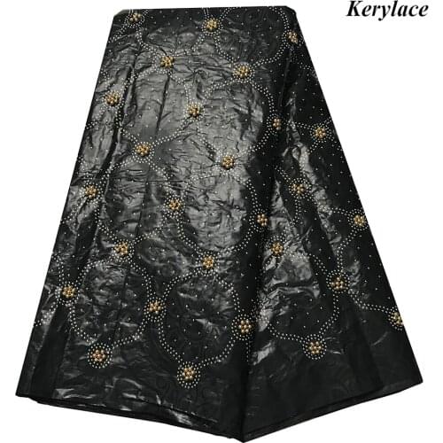 Beaded&Rhinestones High quality Net Lace Fabric 5 Yards Bzain lace fabric Black party dress 2020 Latest African style KRL-95381