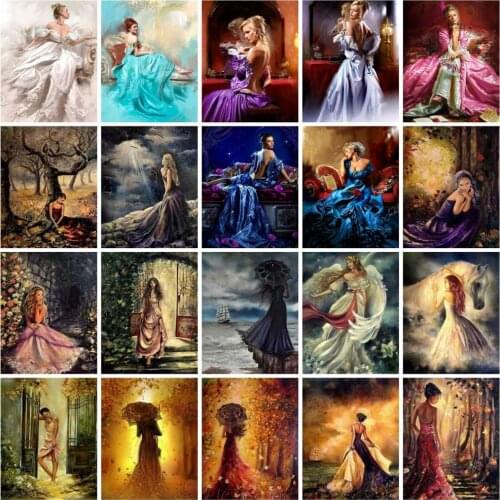 Huacan Full Drill Square Diamond Painting Lady Mosaic Embroidery Woman Portrait Cross Stitch Rhinestone Pictures Home Decor