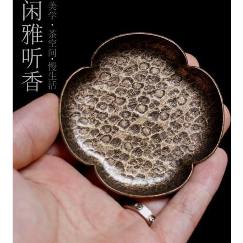 Handmade brass tea tray retro Japanese red copper tea cup holder tea ceremony accessories tea mat cup coaster