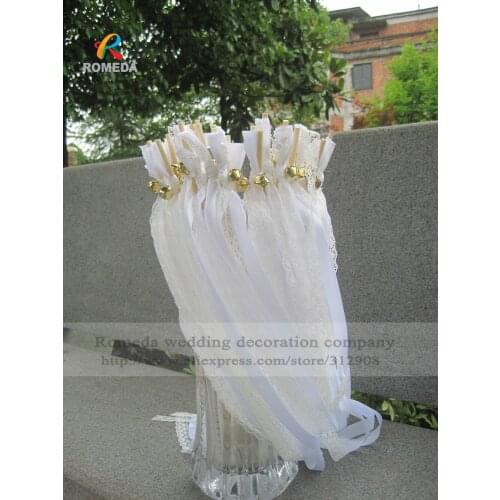 Hot sell (50Pieces/Lot)Style D white lace wedding wands with bell Wedding Ribbon Stick,ribbon Twirling Streamers