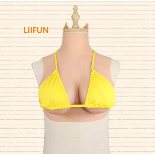 Liifun Realistic Silicone High Collar Fake Boobs Breast Forms For Transgender Cosplay Crossdresser Shemale Drag Queen
