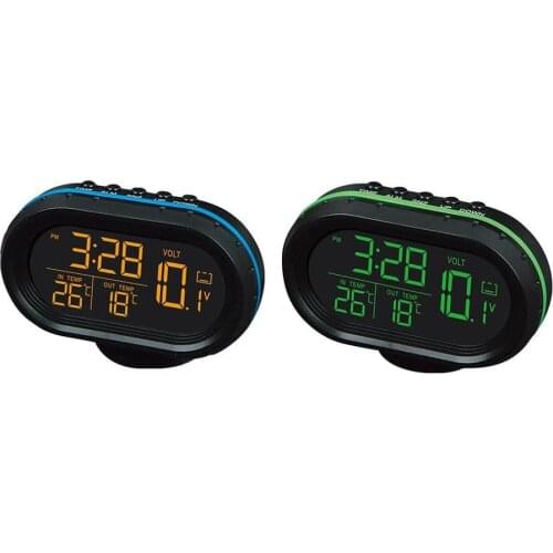 Multi-function Car Temperature Clock Voltmeter Two-color LuminousCar Thermometer Electronic Clock Car Night Light Clock