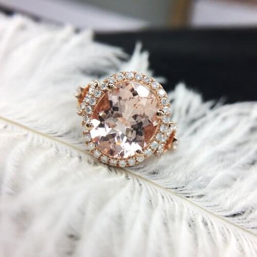 Moissanite & Prong Sharp Claws Engagement Wedding Ring 4.5ct Oval Shape 3A Real Morganite Ring Solid 18K Rose Gold