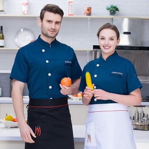 Plus Size Chef Jacket Short Sleeve Cotton Chef Uniform Mens Cook Jacket Kitchen Wear Denim Chef Uniform Cook Jacket B-6501