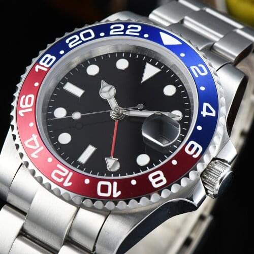 Mens Luxury 40mm Sapphire Crystal GMT Automatic Mechanical Movement Luminous Pointer Date Mens Watch AAA Ceramic Ring Mouth