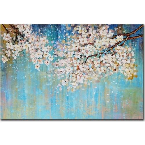Mintura Wall Picture for Living Room Oil Paintings on Canvas Hand Painted The White Plum Branches Hotel Decor Wall Art No Frame