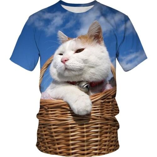 2021 summer fashion new docile kitten 3D printing pattern mens T-shirts street alley popular casual wear