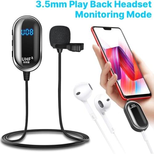 Updated Wireless UHF Lavalier Microphone Realtime Monitoring Vlog Live Gaming Video Audio Mic for DSLR Camera Taptop Smartphone