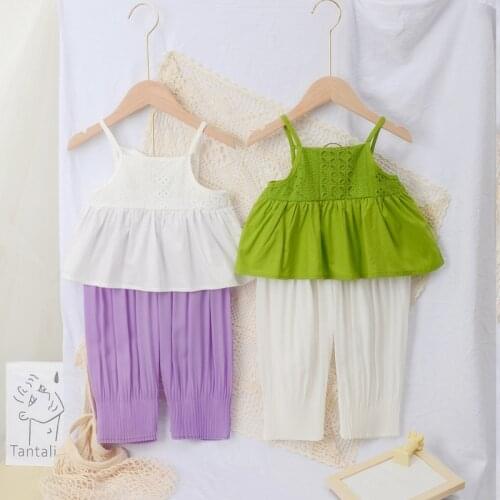 Toddler Girls Cothes Set Summer 2021 New Children Sling+Anti-mosquito Pants Toddler Girl Outfits Cotton Baby Girl Clothing Suit