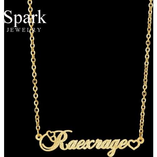 Spark Personalized Custom Hollow Heart Frosted Name Necklace Women Girls Stainless Steel Customized Letter Name Necklaces Gift