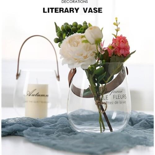 Nordic creative leather handle glass vase hydroponic plant flower pot dried flower craft creative home