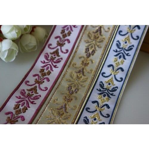 Mixed set 6yards/lot wide 3.2cm Woven Jacquard Ribbon flowers design LS-3965