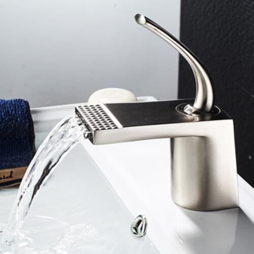 Bathroom Basin Faucets Nickel Black Golden Chrome Brass Waterfall Faucets Single Hole Cold/Hot Sink Mixer Taps Deck Mounted Tap