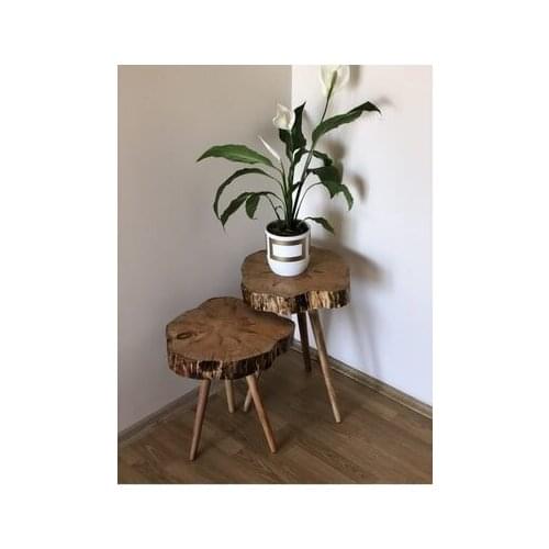 Modern lux Brown 2'li Natural Wood Log Zigon Coffee table coffe table