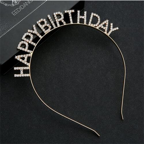 Rhinestone Happy Birthday Headband Hair Hoop Glitter Letters Headwear for Women Girls Crown Hairbands Party Supplies