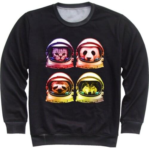 Boys Girls Black Color 3D Sweatshirts Astronaut Space Galaxy Animal Panda Wolf Cat Sloth Printed Children Hoodies Kids Pullovers