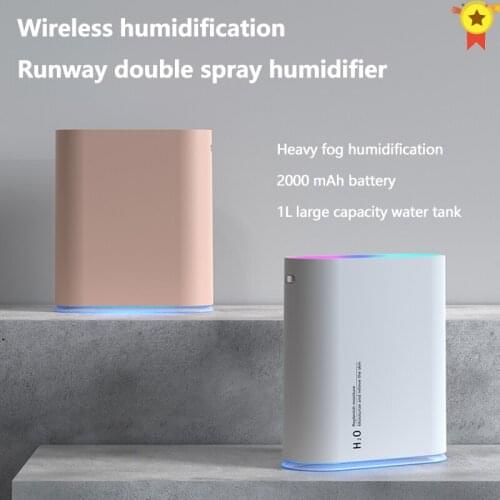 1.0L Large Capacity Air Humidifier Dual Spray 2000mAh USB Rechargeable Wireless Ultrasonic Aroma Diffuser Color Light Fogger