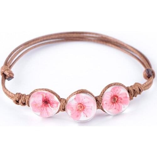 Dried Flower Glass Ball Bracelet Handmade Woven Glass Beads Plant Specimen Bracelet Women Jewelry Dropshipping