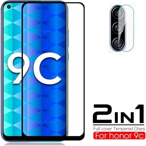 1-2pcs full cover tempered glass for Huawei honor 9c 2020 screen protector for honor 9C 9 c C protective glass camera lens glass