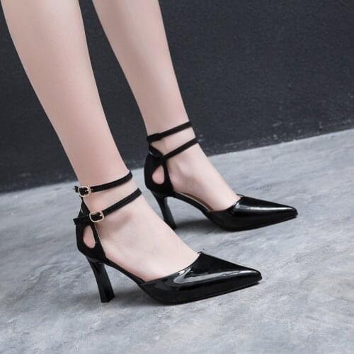 Spring 2019 new style sandals womens pointed solid color light mouth womens shoes with buckle high heels